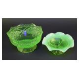 (2) Vintage Vaseline Uranium Glass Bowls