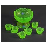 Uranium Glass Mosser Miniature Punch Bowl Cups