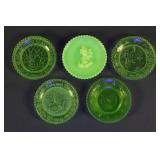 (5) Vintage Uranium Vaseline Glass Cup Plates