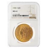 1900 $20 Gold Double Eagle NGC MS61