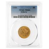 1908 $5 Gold Half Eagle PCGS MS64