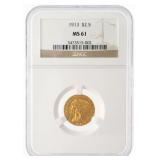 1913 $2.50 Gold Quarter Eagle NGC MS61
