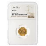 1906 $2.50 Gold Quarter Eagle NGC MS63