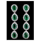 Platinum Emerald Diamond Dangle Earrings