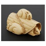 Japanese Carved Ivory Netsuke Resting Mice