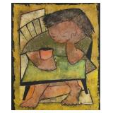 ANGEL BOTELLO Seated Child Linocut