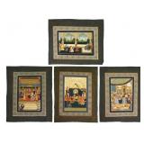 (4) Mughal Indian Court Paintings Gouache on Silk