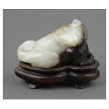 Chinese Jade Carved Cat Figure On Stand