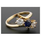 14k Gold Diamonds & Sapphire Ring