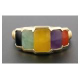 10k Gold Multicolored Jade Ring