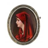 Antique Enamel Signed Portrait Brooch