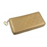 Gucci GG Pattern Gold Zippered Clutch Wallet