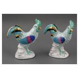 (2) HEREND Hungary Green Fishnet Roosters