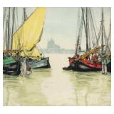 HANS FIGURA Etching Fishing Boats in Venice