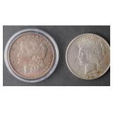 (2) Silver Morgan & Peace Dollars
