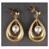 14K Gold Pearl Drop Earrings