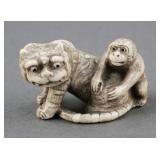 Ivory Netsuke of Tiger & Monkey