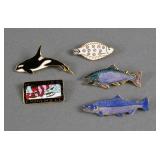 (5) Vintage Wm William Spear Fish Pins 1980s