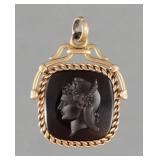 Vintage Gold Carved Black Onyx Watch Fob