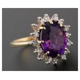 Vintage 14K Tru Glo Amethyst Diamond Ring