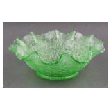 Vintage Uranium Vaseline Glass Bowl Ruffled Edge