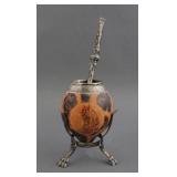 Vintage Yerba Mate Gourd & Bombilla On Stand