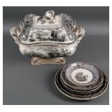 (7) Black & Mulberry Transferware