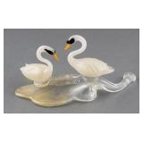 Murano Glass Swans on Leaf Figure