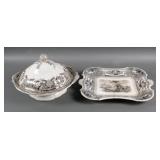 (2) Covered Dish 2 Color & Unidentified Platter