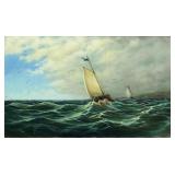 19C Sailing Ship Oil on Canvas Painting, M. White