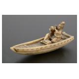 Signed Netsuke Fisherman In Boat