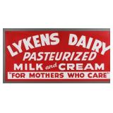 Lykens Dairy Milk & Cream Metal Advertising Sign