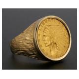 1910 $2.50 Indian Head 14K Gold Ring