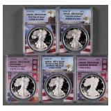(5) US Silver Eagles, All PR70 DCAM ANACS