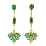 Vintage 14k Gold Jade & Pearl Drop Earrings