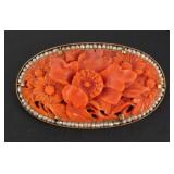 Antique 14k Gold Carved Coral Brooch Pin