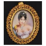 18K Gold & Diamond Portrait Brooch Pendant