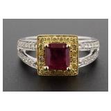 18K White & Yellow Gold Ruby Diamond Ring