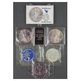 (6) Silver Bullion Coins & Bar Including Eagles