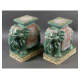 Pair Chinese Style Elephant Ceramic Garden Stands