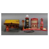 (2) Marx Tin Litho Service Station Toys
