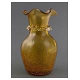 Kanawha Glass Hand Blown Ruffle Amber Crackle Vase