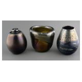 (3) Mtarfa Malta Iridescent Glass Vases Signed