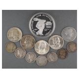 (13) Mixed U.S. Silver Coins & Olympic Dollar
