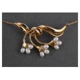 14K Gold and Pearl Vtg Franklin Mint 86 Necklace