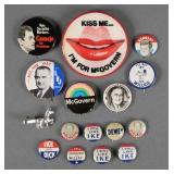 14 Political Campaign Buttons & Tie Clip