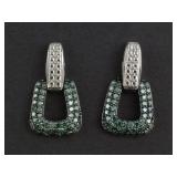 Sterling Geometric Blue Green Diamond Earrings