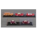 (5) Mattel Diecast Classic Cars w/ Display Cases