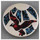 Turquoise and Coral Inlay Belt Buckle