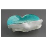 Vtg Venetian Murano Blue Art Glass Ashtray Bowl